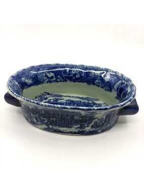 Vintage Victoria Ware Ironstone Blue Transferware Handled Planter Jardiniere